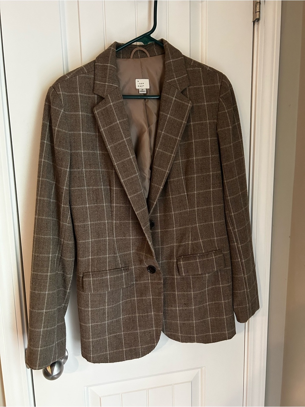 A New Day size 10 brown plaid blazer; two-button with pockets; cottagecore